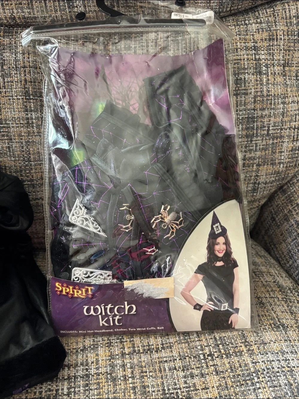 Spirit Black Velvet Witch Costume with Purple Spiderweb Panel - Picture 3 of 3